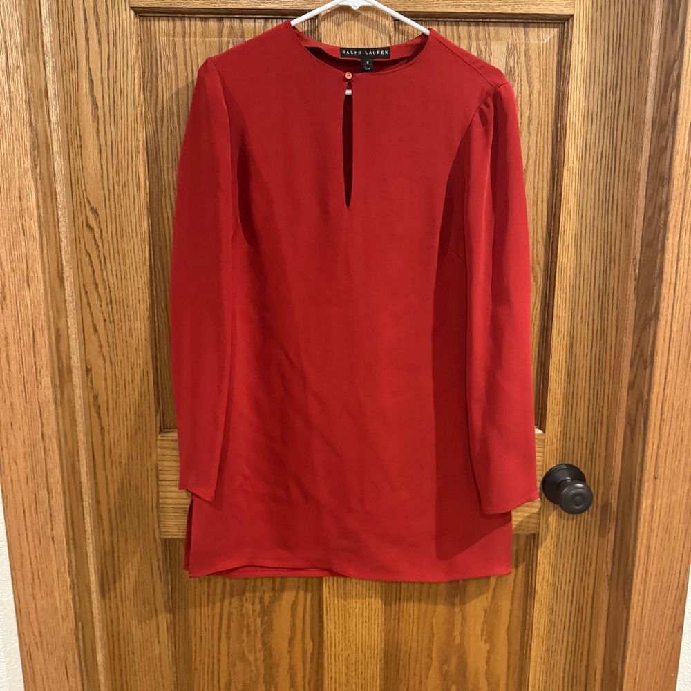 Ralph Lauren Black Label Silk Acetate Long Sleeve Mini Dress. Burnt Red/Orange.